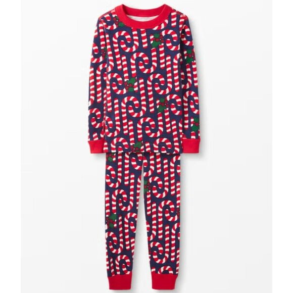 Hanna Andersson Long John Pajamas Candy Cane Print Organic Cotton Unisex US 6/7 - Picture 1 of 12